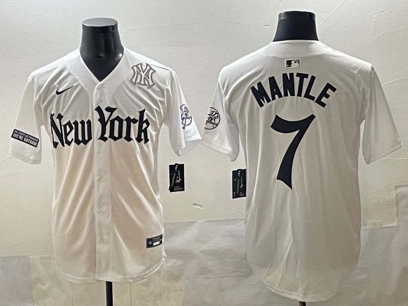 Men 2025 New York Yankees #7 Mantle White Five generations Joint Name Nike MLB Jersey style 11